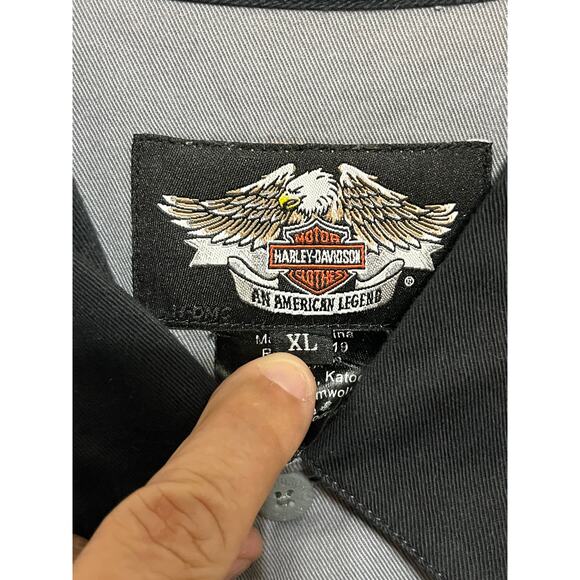 HARLEY DAVIDSON Men’s Garage Shirt Patches Black Gray Button Front Size XL - Picture 6 of 6